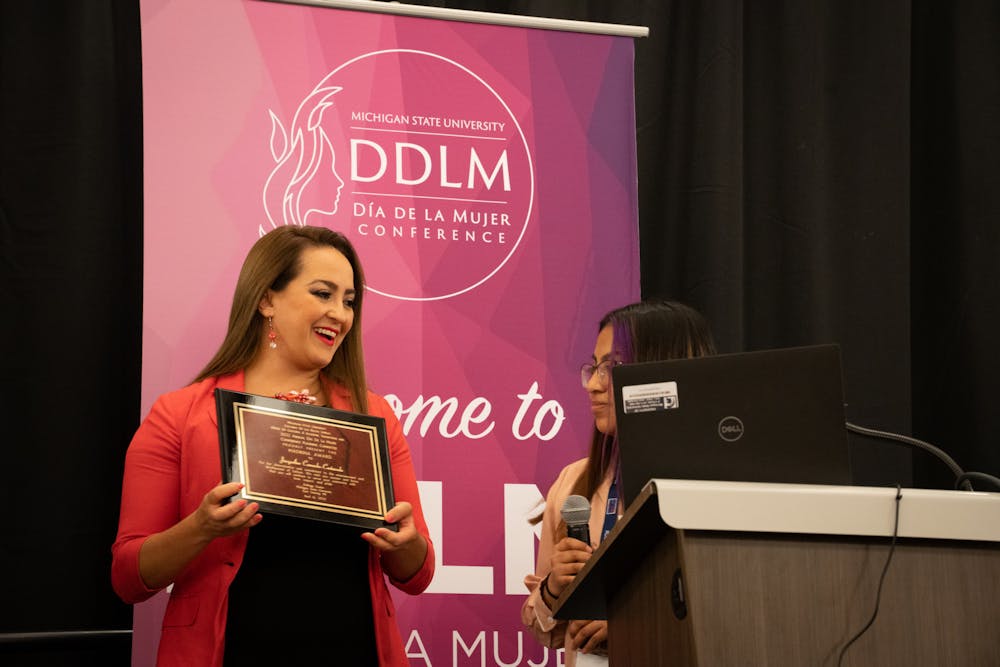 <p>Jacqueline Camacho-Ruiz gets recognized at the Dia De La Mujer conference on April 16, 2022.</p>