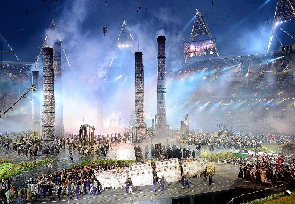 A scene from 19th century, Industrial Age Britain takes center stage during the Opening Ceremony at the Olympic Stadium in London, England, during the 2012 Summer Olympic Games, Friday, July 27, 2012. (Harry E. Walker/MCT)