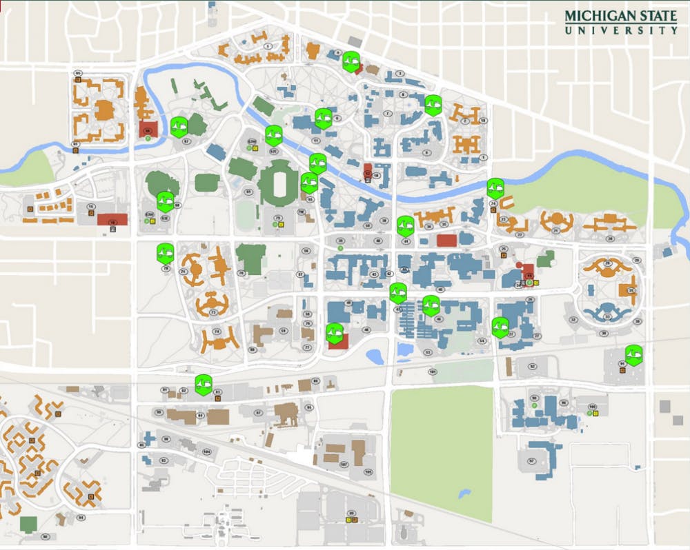 <p>A map of the moped parking locations on campus, effective fall 2017. Photo courtesy of MSUPD.</p>