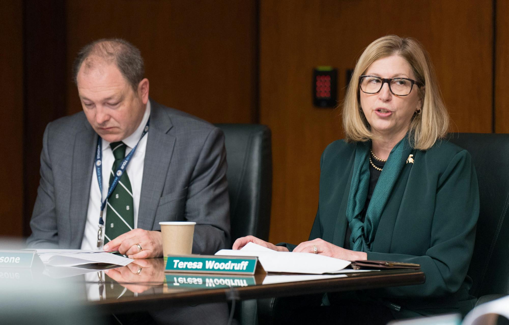 <p>Michigan State Trustee Woodruff presenting the personnel actions and information reports. The Michigan State University Board of Trustees met in the Hannah Administration Building, on April 22, 2022.</p>