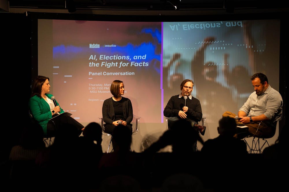Speakers convey a message during the AI, Elections, and the Fight for Facts Event at the MSU Museum in East Lansing, on March 19 2026.
