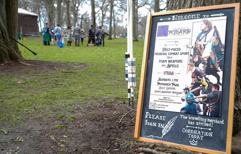 Informational sign for Ashen Hills LARP in Patriache Park, on May 1, 2022.