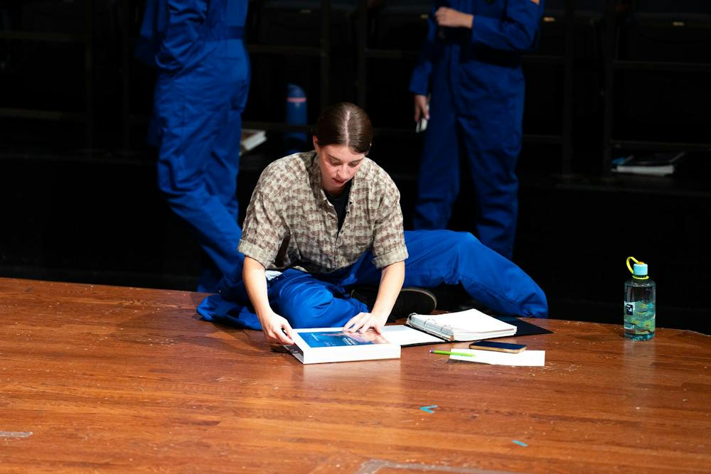 <p>A Michigan State student rehearses for the upcoming production of "Discovery" at Wharton Center in East Lansing, Mich., on Tuesday, Sept. 22, 2026.</p>
