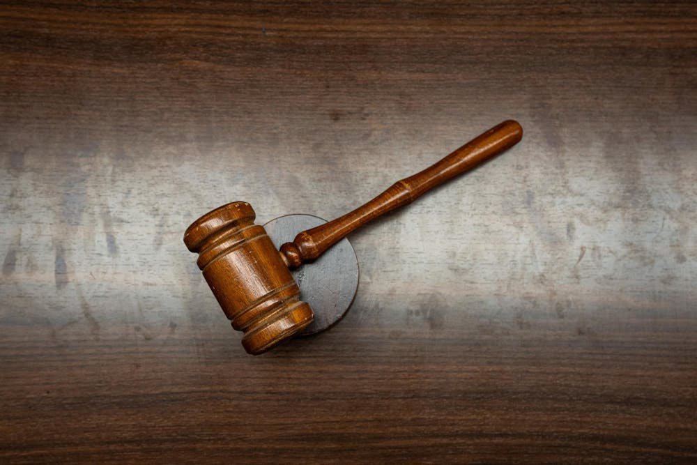 A wooden gavel used by ASMSU sits on the table after day one of elections inside the Student Affairs & Services building in East Lansing, MI on April 14, 2026.