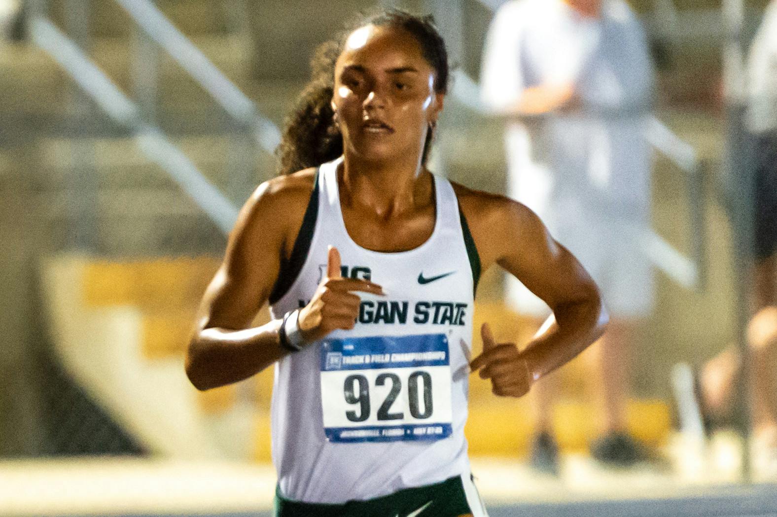 <p>India Johnson competing in the women&#x27;s 10,000-meter run at the NCAA Preliminary meet in Jacksonville, Florida from May 26-29 - Courtesy of MSU Athletic Communications</p>