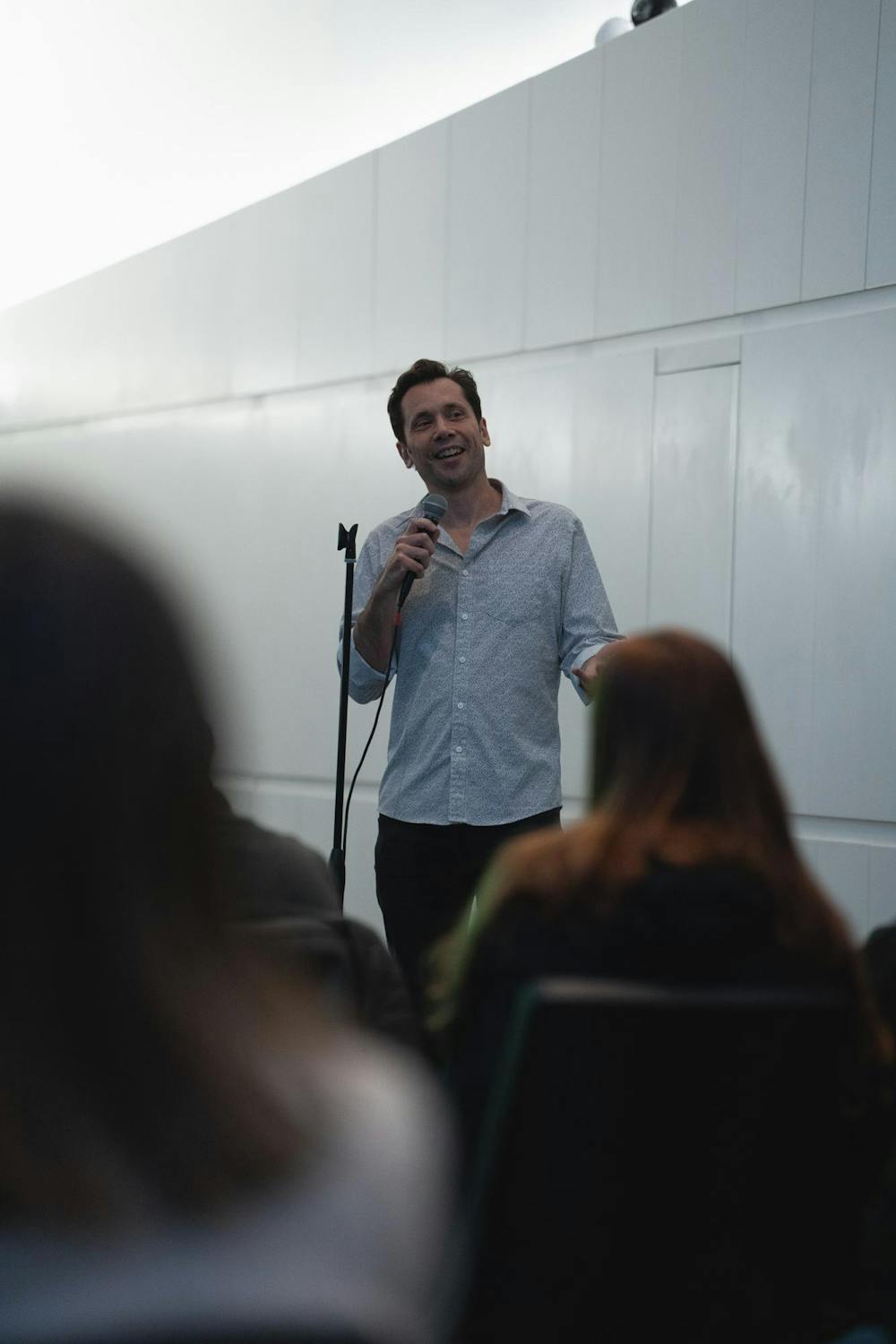 A speaker announces during the 2026 MSU Latinx Film Festival at the Broad Art Museum in East Lansing, on Feb. 20th, 2026.