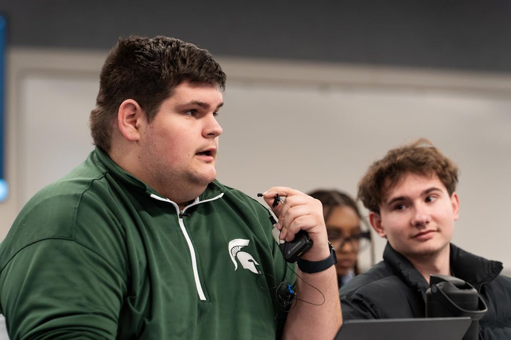 <p>General Assembly Member Jacob Mason addresses the ASMSU Board at the International Center in East Lansing, Michigan, Jan 22nd, 2026</p>