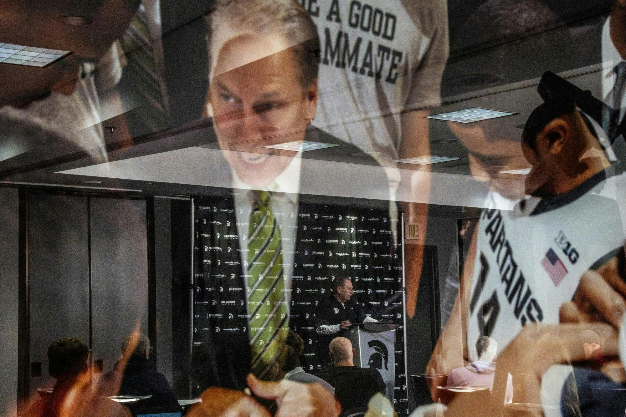 <p>Michigan State University men’s basketball head coach Tom Izzo speaks during a preseason media availability at Breslin Center on MSU campus in East Lansing, Mich., on Oct. 15, 2026.</p>