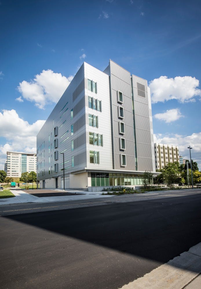 <p>Outside preview of the MSU Grand Rapids Research Center, set to open Sept. 22. Photo courtesy from Geri A. Kelly, MSU College of Human Medicine, communication director.&nbsp;</p>