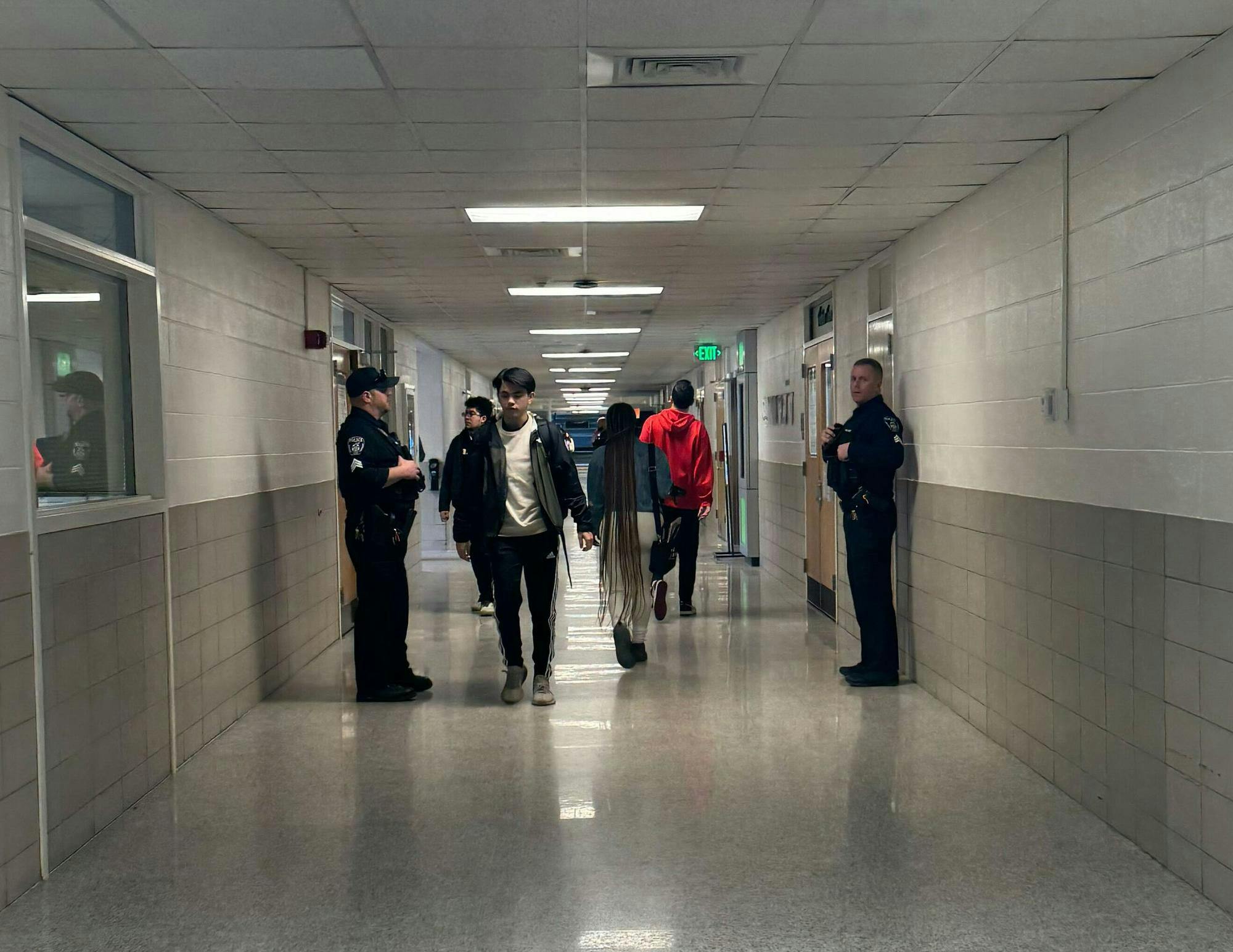 Police stationed in the engineering building on Feb. 6, 2024. 