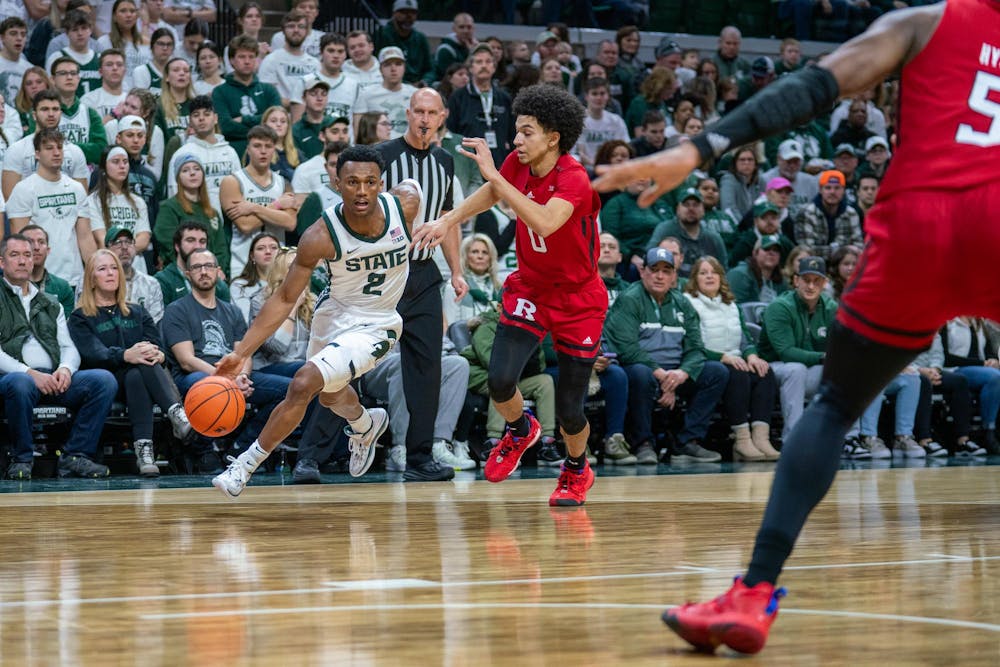 <p>Graduate student guard Tyson Walker (2) driving the ball towards the basket during a game against Rutgers at the Breslin Student Event Center on Jan. 14, 2024. Walker finished the first half with 10 points.</p>