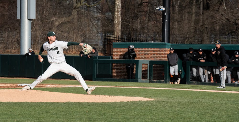 <p>MSU sophomore pitcher Harrison Cook pitches to Oakland on April 19, 2022.</p>