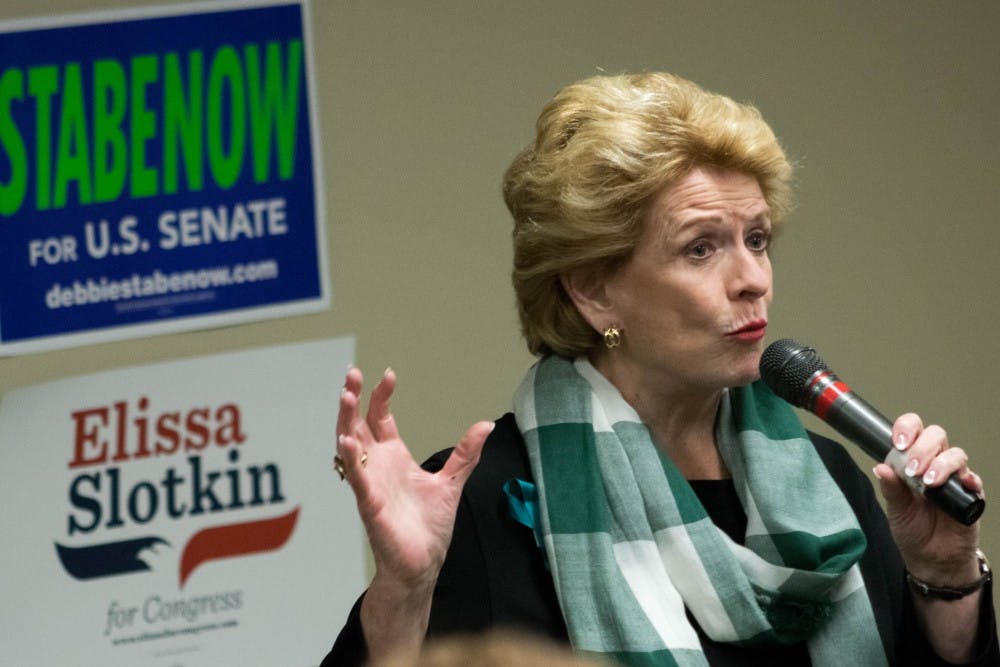 Senator Debbie Stabenow speaks to the MSU College Democrats at the MSU Union on Sept. 19, 2018.