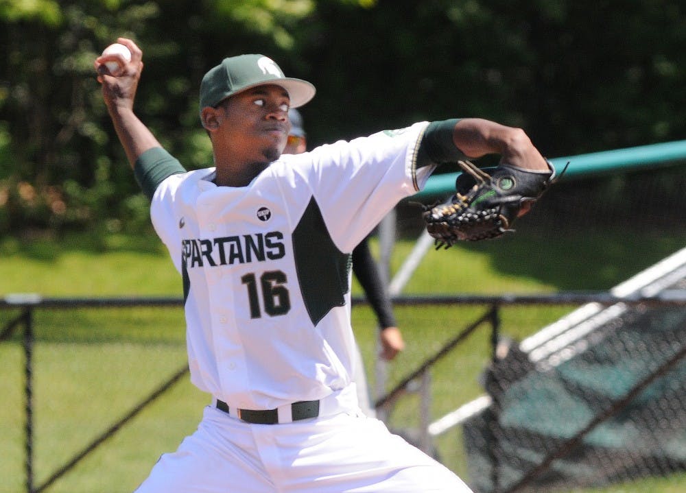 	<p>Sophomore pitcher David Garner winds up to pitch on Sunday afternoon May 13, 2012 at McLane Baseball Stadium at Old College Field. The Spartans came out on top after they defeated the Iowa Hawkeyes in a 7-3. </p>