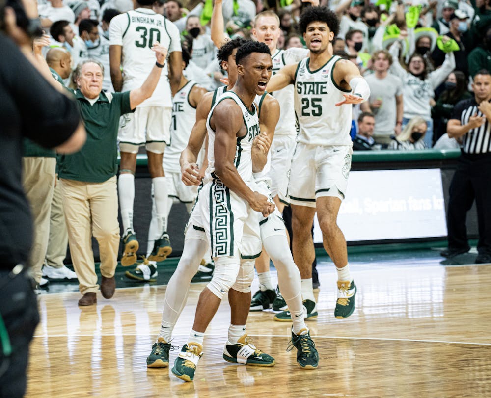 <p>Junior guard Tyson Walker celebrates after hitting a game-winning three-pointer, leaving just 1.4 seconds left on the clock and spoiling No. 4 Purdue 68-65 on Feb. 26, 2022.</p>