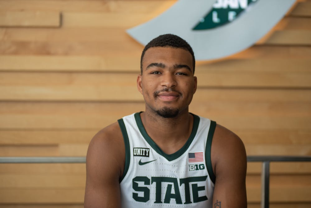 <p>Freshman Pierre Brooks poses for a portrait at the Michigan State Men&#x27;s Basketball Media Day at the Breslin Center on Oct. 20, 2021.</p>