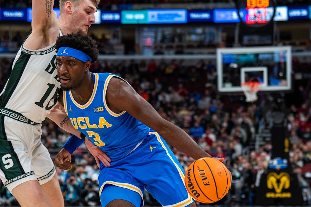 The Michigan State Spartans face off against the UCLA Bruins inside the United Center in Chicago, Illinois, on Friday, March 13, 2026. MSU lost to UCLA in Game 14 of the Big Ten Basketball Tournament, 88-84. 