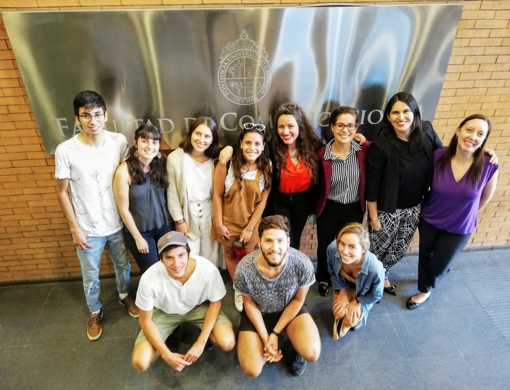 <p>MSU professor Rachel Mourão and Pontifical Catholic University of Chile professor Magdalena Saldaña are pictured with the seven students and two faculty members chosen to attend the investigative journalism workshop held at MSU. Photo courtesy of Magdalena Saldaña. </p>