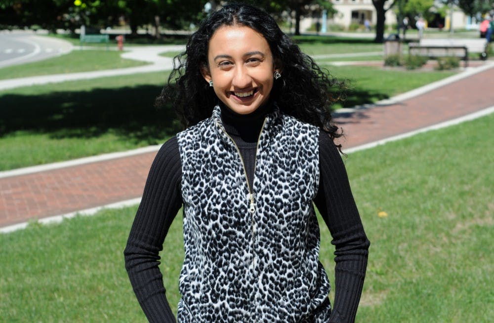 <p>Graduate student Sudha Sankar poses for a picture on Sept. 14, 2015, next to Chittenden Hall. Sankar is currently pursing a degree in couple and family therapy and is the current president of the Council of Graduate Students. </p>
