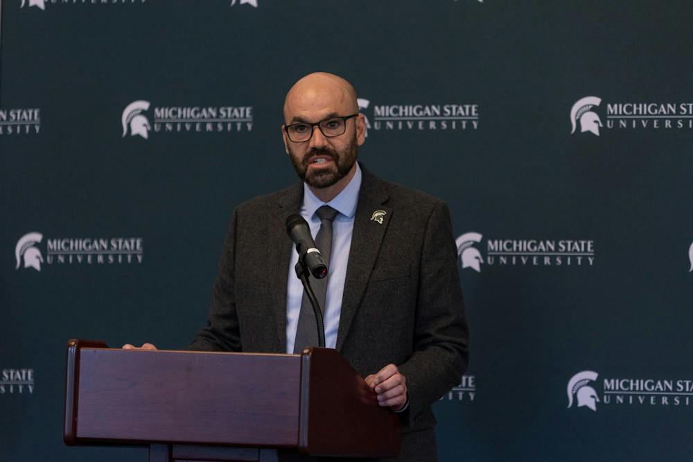 <p>Michigan State associate vice president of Strategic Infrastructure Planning and Facilities speaks at the news conference regarding the campuswide power outage at the Henry Center for Executive Development in East Lansing, Mich., on Monday, September 21, 2026.</p>