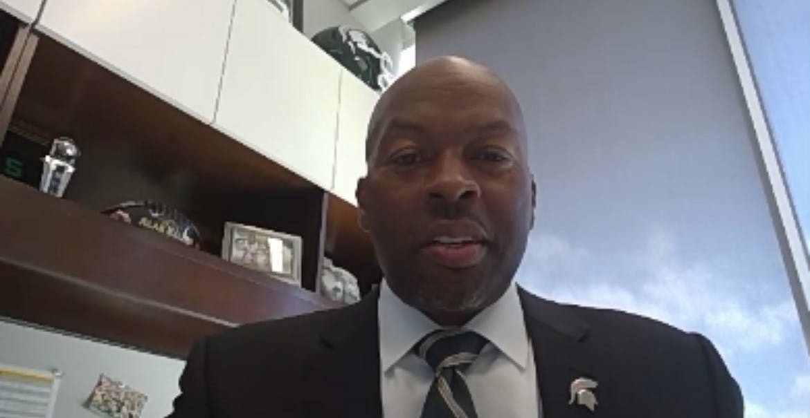<p>Alan Haller speaks after being named the new Michigan State Athletic Director.</p>