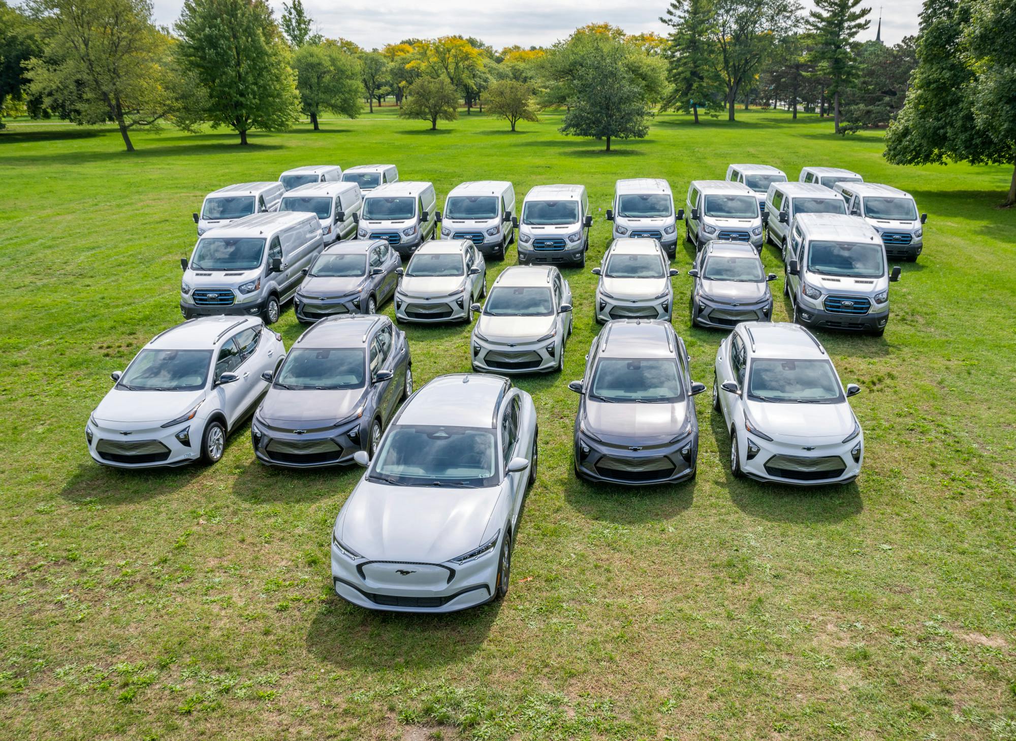 MSU EV Fleet of cars and cargo vans.