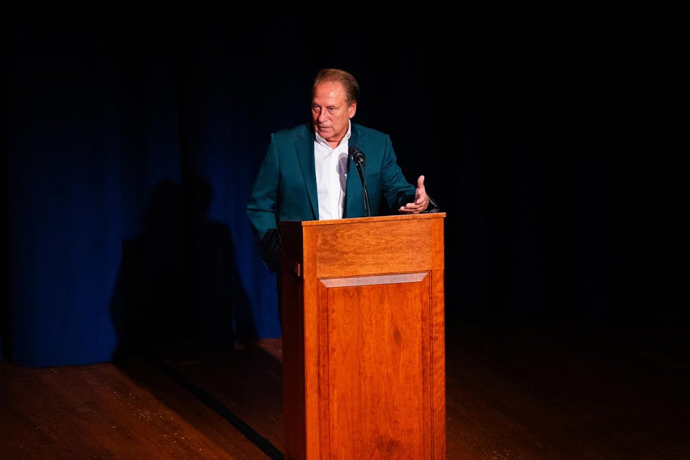 MSU Men's Basketball head coach Tom Izzo addresses a room of attendants at the Wharton Center on Sep. 24, 2024.