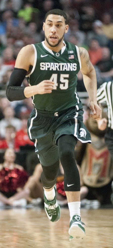 <p>Junior guard Denzel Valentine hustles up the court Mar. 14, 2015, during the game against Maryland at the Big Ten Tournament at United Center in Chicago. The Spartans defeated the Terrapins, 62-58. Kelsey Feldpausch/The State News</p>