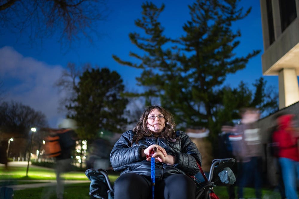 <p>Clover watches members of the Hurriya Coalition and Michigan State Sunrise protest outside of the Hannah Administration Building in East Lansing, Michigan on April 11, 2025. Members of MSU Sunrise and the Hurriya Coalition protested in the lobby where 19 protestors were arrested after multiple warnings from the police.</p>