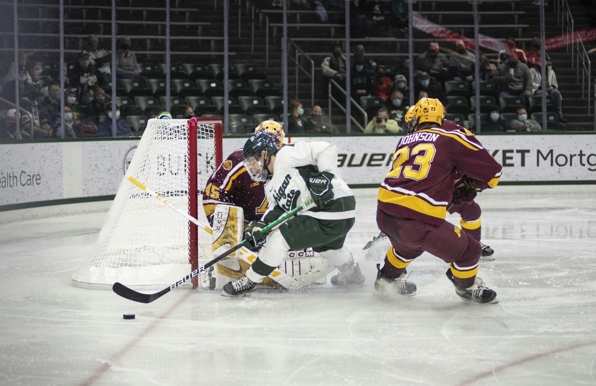 <p>MSU faces off against the University of Minnesota Golden Gophers at Munn Ice Arena on Friday, Jan. 7, 2022. </p>
