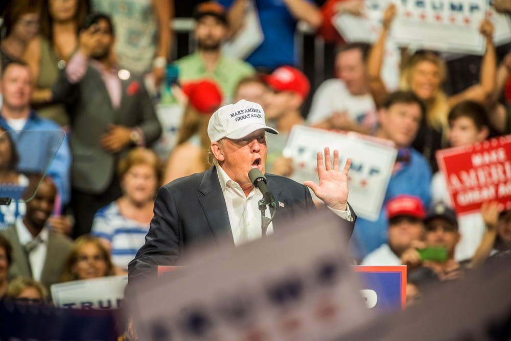 Republican presidential candidate Donald Trump speaks during his campaign rally on Aug. 19, 2016 at the Summit Sports and Ice Complex in Dimondale, Mich. Trump spoke out to the African American community, asking for their vote and said "What do you have to lose?"