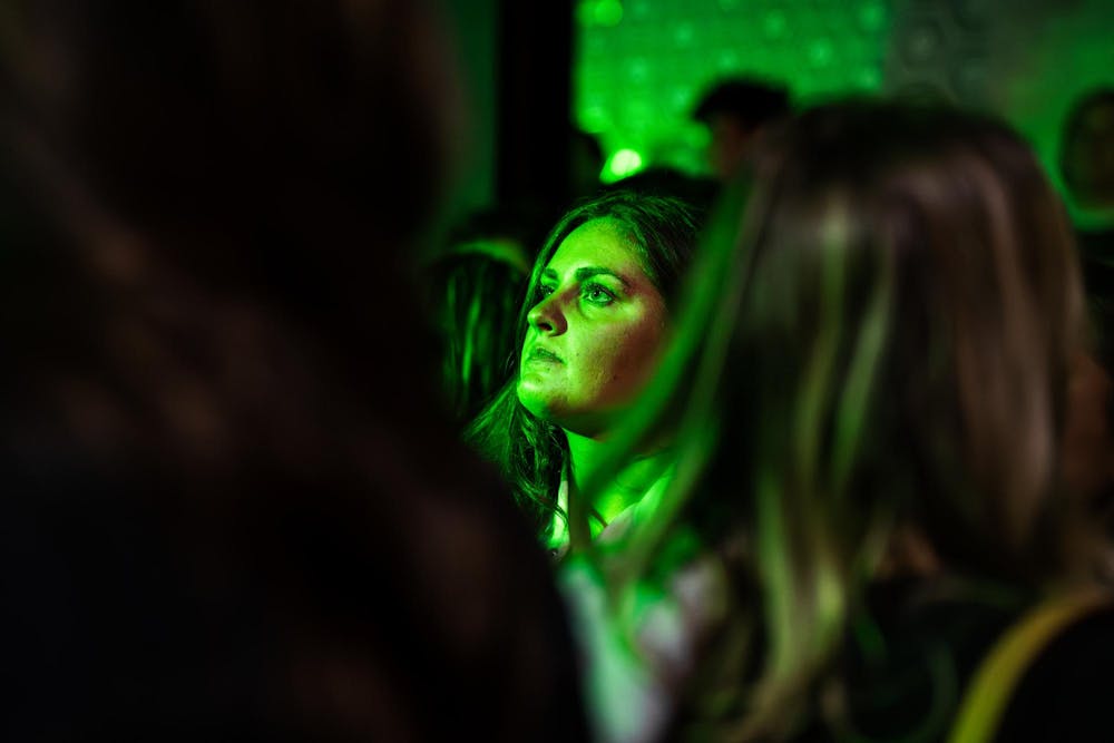 <p>A fan observes the NCAA men’s basketball tournament regional semifinal game between Michigan State and UConn at Fieldhouse in East Lansing, Michigan on Friday, March 27, 2026.</p>