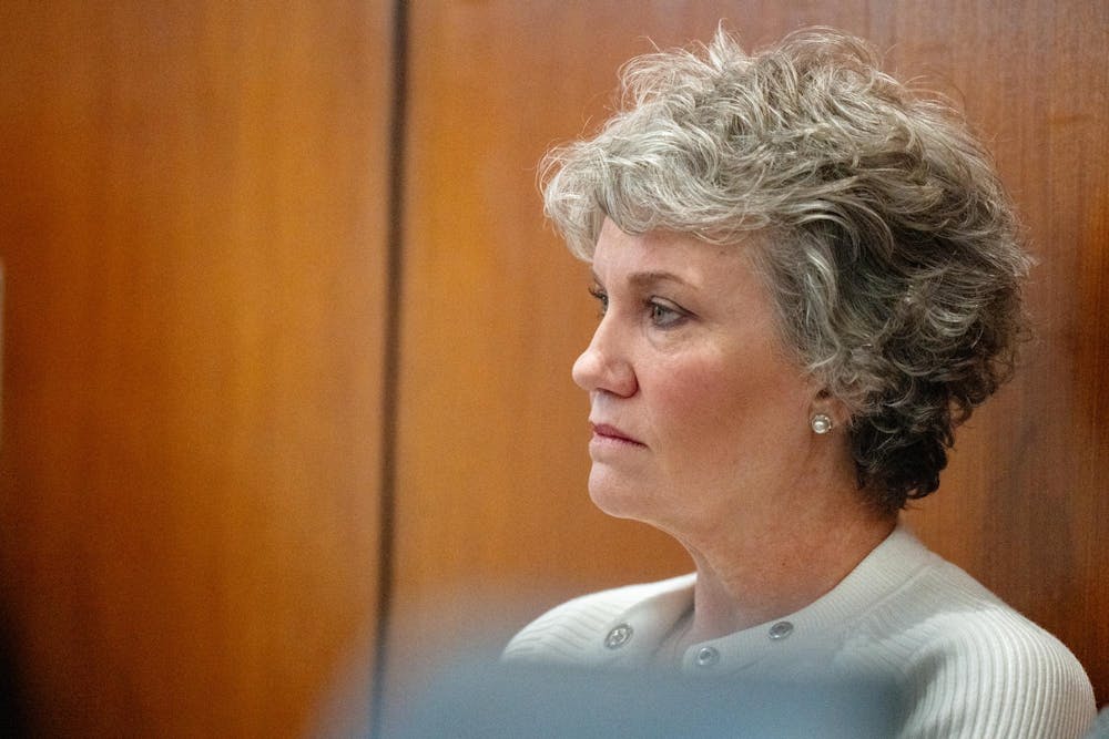 <p>Michigan State University Vice President for University Advancement Kim Tobin at the second MSU Board of Trustees meeting at Hannah Administration Building in East Lansing, Michigan on Friday, Dec. 12, 2025. </p>