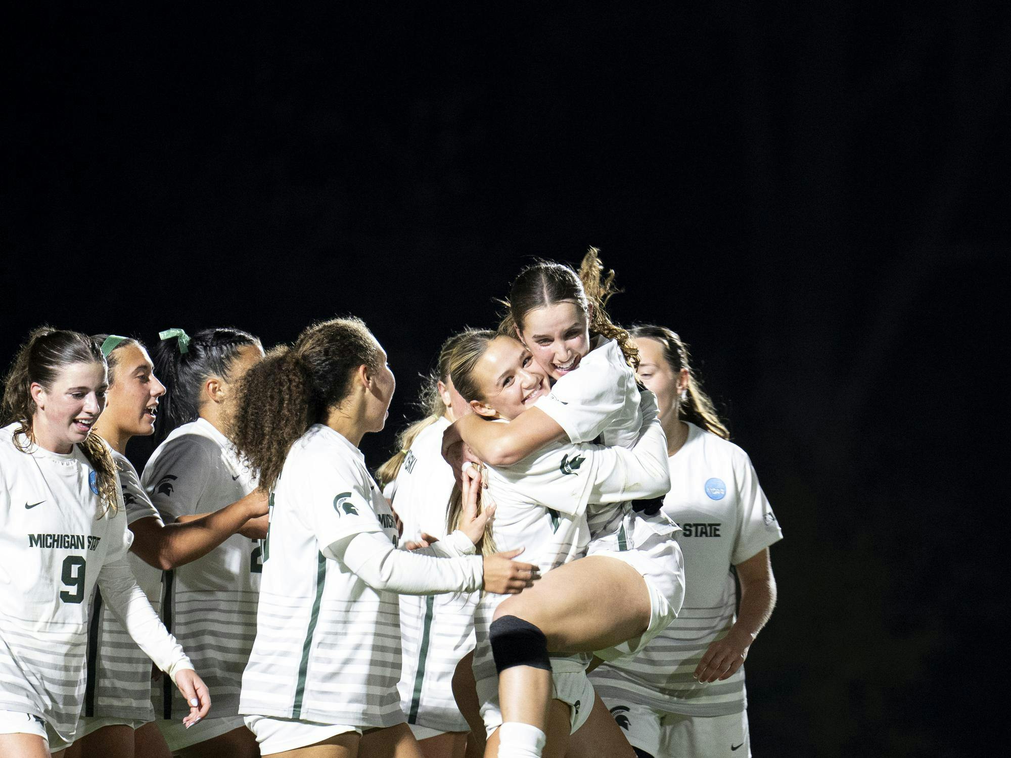 <p>MSU redshirt junior midfielder Emerson Sargeant (19) celebrates her goal scoring 3-0 against Milwaukee at the DeMartin Soccer complex on Friday Nov. 14, 2025.</p>
