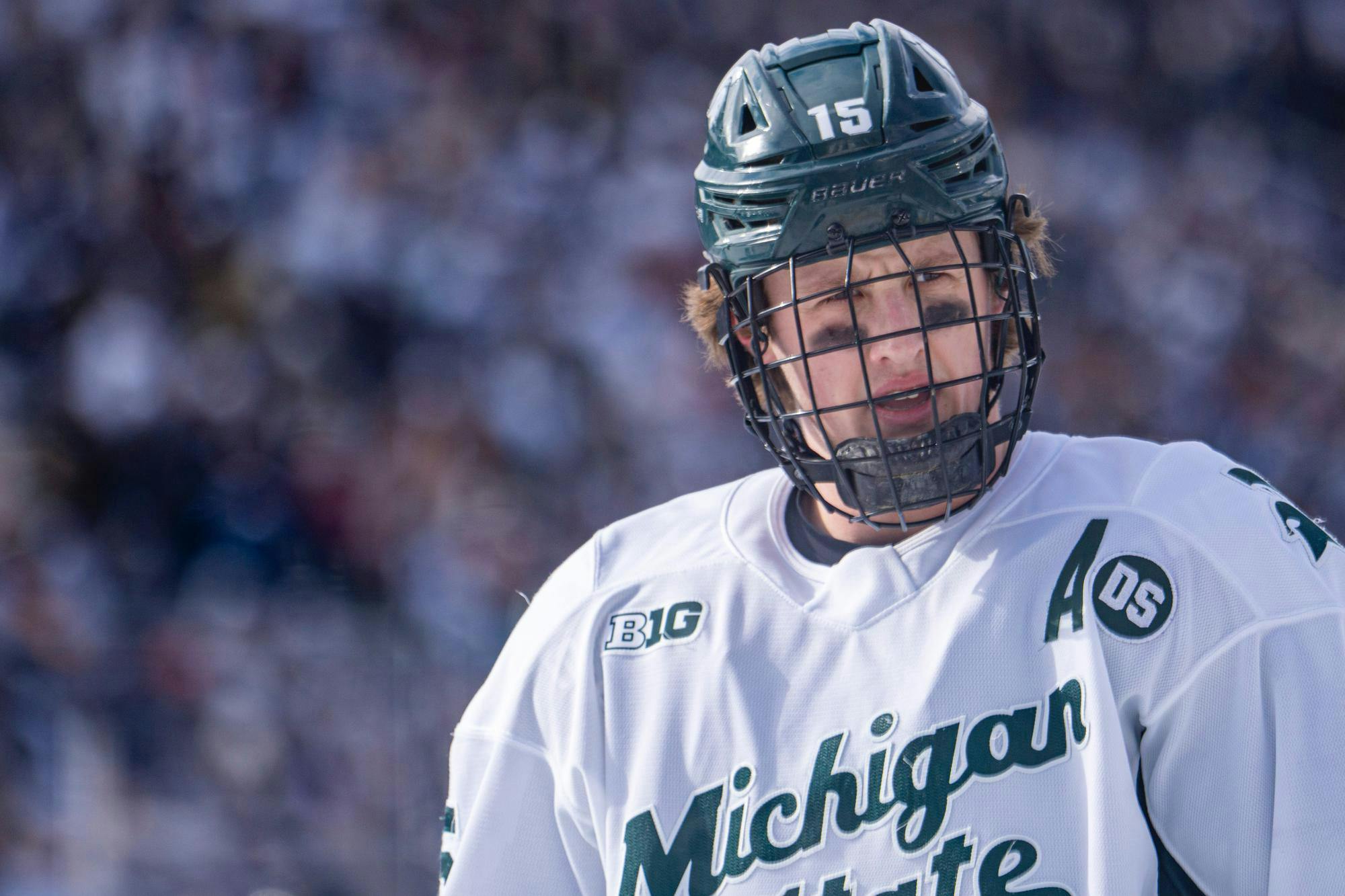 <p>Michigan State senior forward Charlie Stramel (15) during a game between Michigan State and Penn State at Beaver Stadium in University Park, Pennsylvania, on Saturday, Jan. 31, 2026.</p>