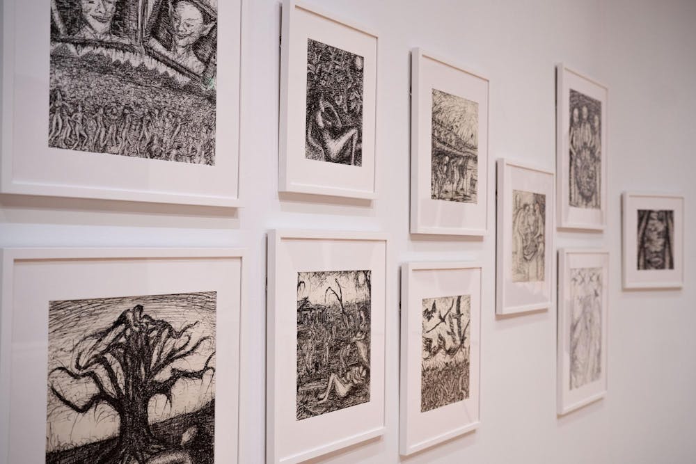 The Nabil Kanso: Echoes of War exhibit at the Eli and Edythe Broad Art Museum on April 2, 2025. The exhibit features the artist’s large-scale paintings exploring the impact of war and conflict and is on view from February 15 to June 29, 2025, highlighting Kanso’s works addressing historical events in the Middle East and beyond.