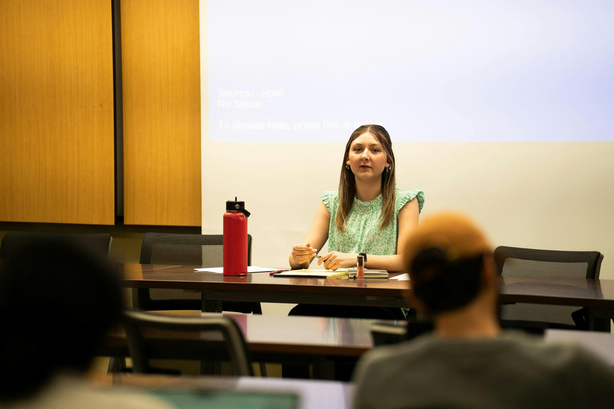 <p>Attendees listen to the ASMSU presidential candidates at the MSU Student Services buildings on April 15, 2025.</p>