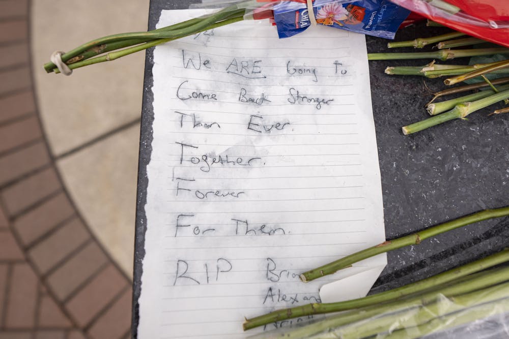 Notes of support were left at the Spartan statue on Wednesday, Feb. 15, 2023 - two days after the mass shooting in Michigan State University’s north campus. Memorials have spread across campus in honor of Brian Fraser, Alexandria Verner and Arielle Anderson, the three killed on Feb. 13. 