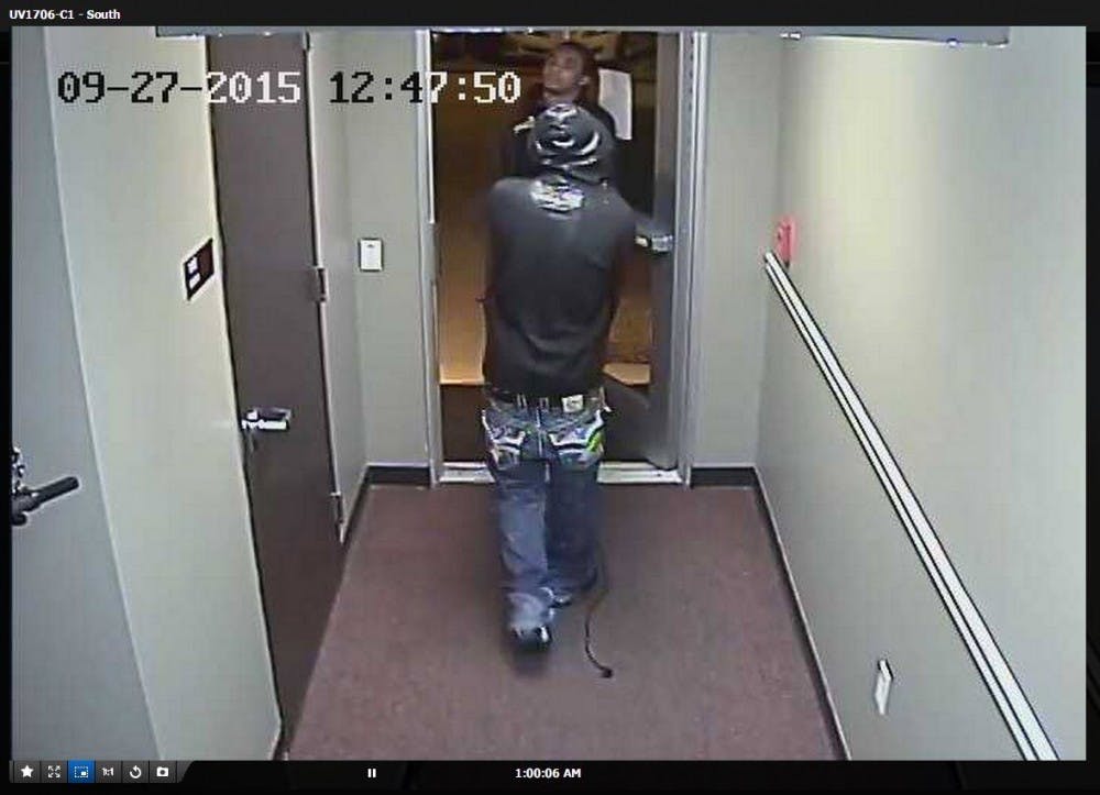 <p>Two suspects in a Home Invasion at University Village Apartments. From <a href="https://www.facebook.com/msupolice?fref=ts">MSU police's Facebook page</a>.</p>