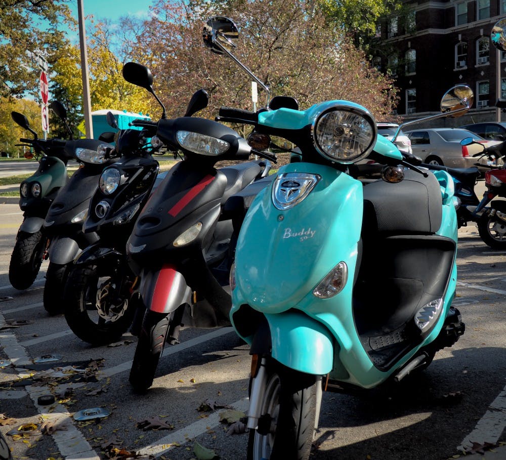 Mopeds parked outside the MSU Library on October 23, 2019. 