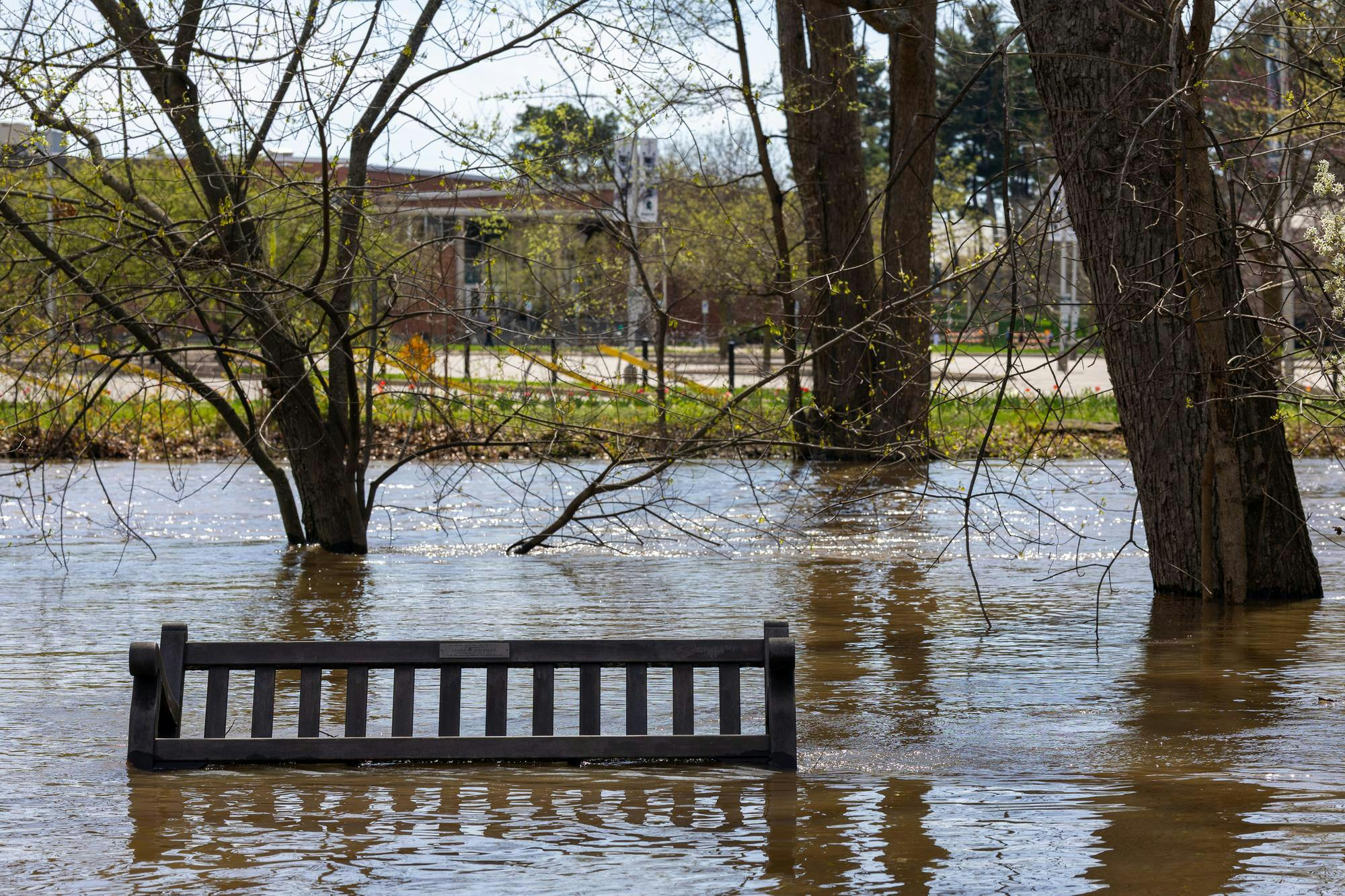 The Red Cedar River flood between IM West and Beal Botanical Garden in East Lansing, Michigan on Friday, April 17, 2026. 