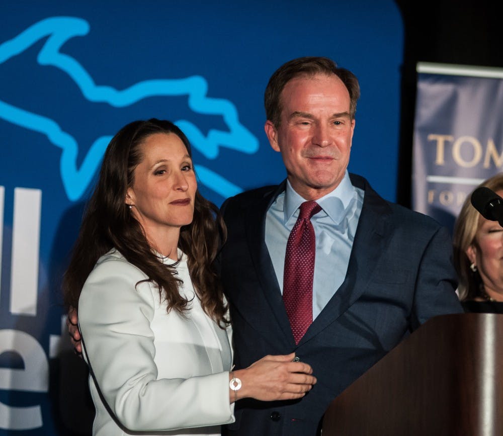 <p>Republican gubernatorial candidate Bill Schuette and running mate Lisa Lyons concede the election to Gretchen Whitmer Nov. 6 at the Lansing Center.&nbsp;</p>
