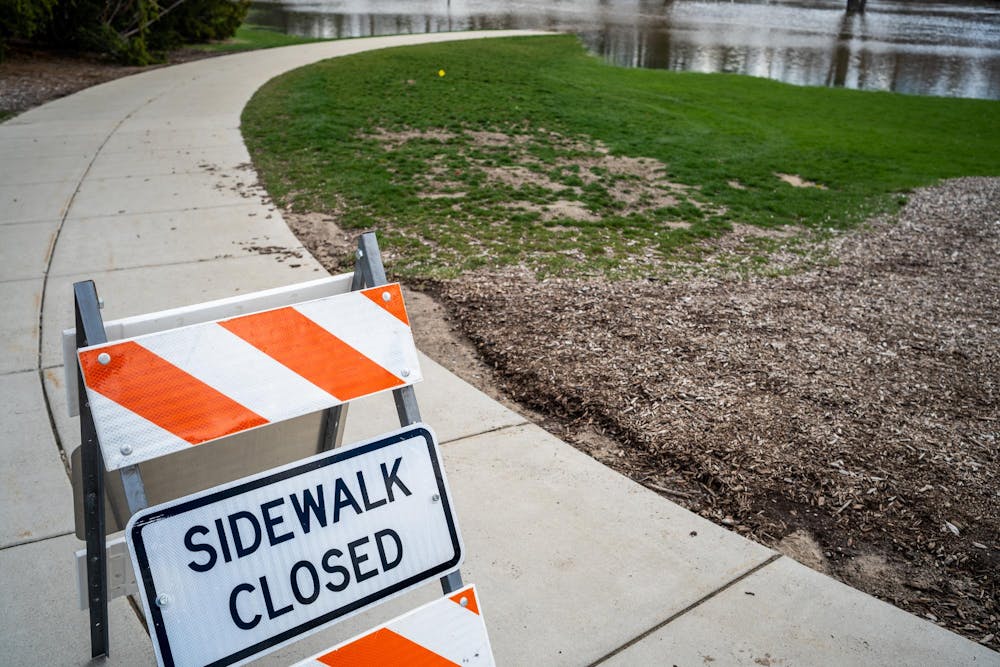 Flooding on Michigan State University’s campus in East Lansing, Mich., is pictured on Monday, April 6, 2026.