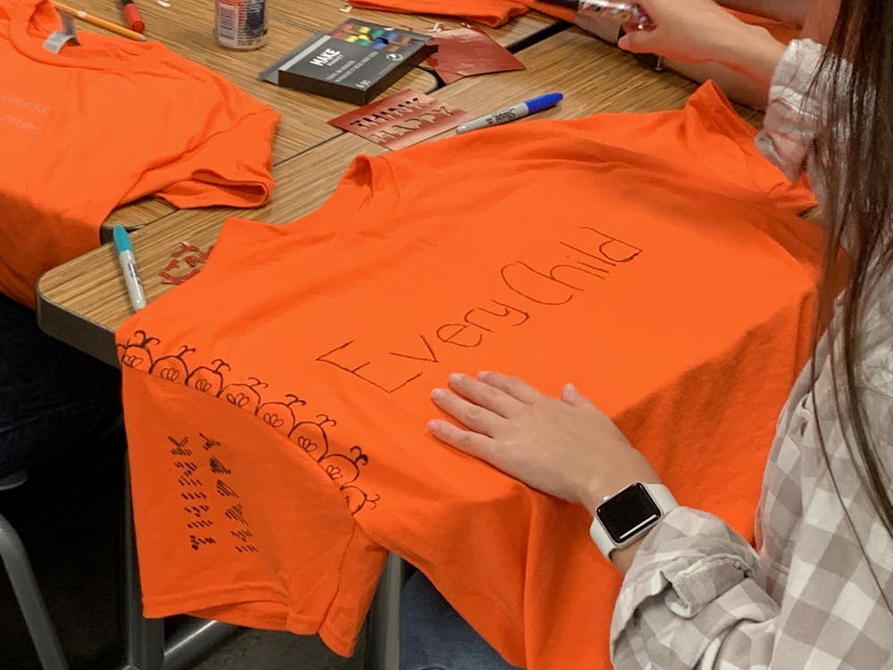 <p><span style="background-color: rgb(248, 248, 248); color: rgb(29, 28, 29);">Students from Michigan State University, Central Michigan University and Grand Valley State University decorate shirts for Orange Shirt Day at Brody Hall on Friday, </span>Sept. 30, 2023.</p>