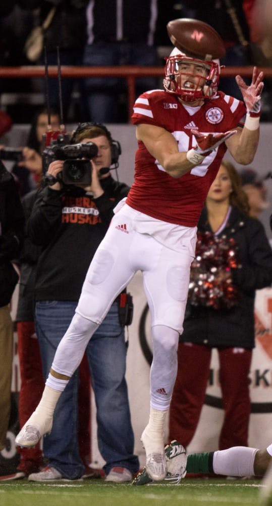<p>Nebraska wide receiver Brandon Reilly catches the game-winning touchdown with 23 seconds left during the Husker's 39-38 win against Michigan State at Memorial Stadium, in Lincoln, Neb., Nov. 7, 2015. (Courtesy The Daily Nebraskan)</p>