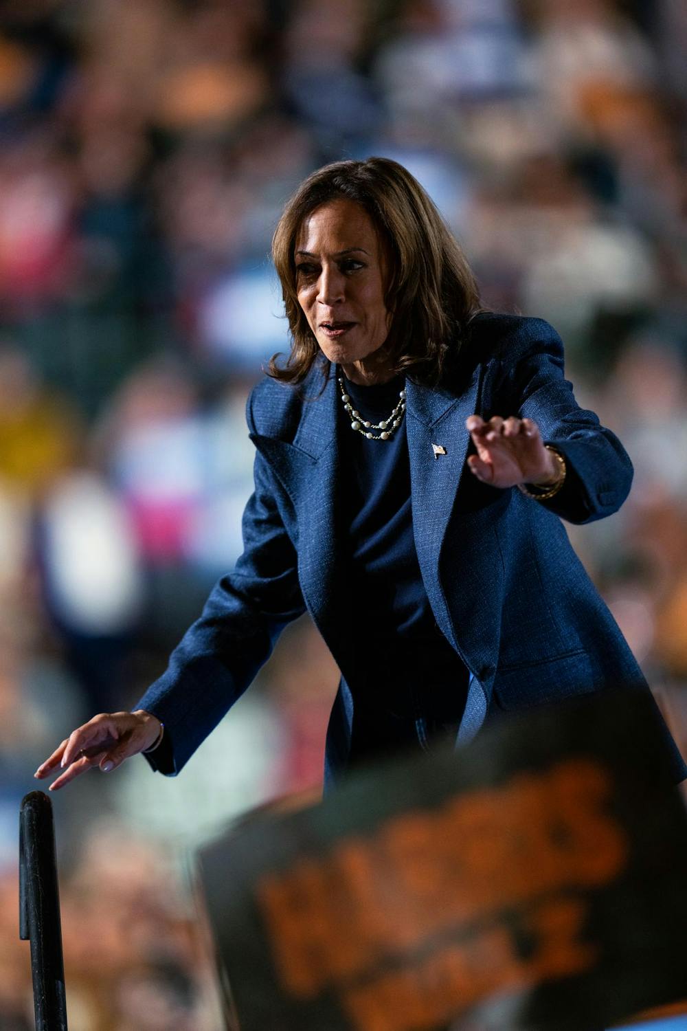 <p>Vice President Kamala Harris speaks at her presidential campaign rally on Michigan State University's campus in East Lansing, Michigan, on Nov. 3, 2024. Vice President Harris' rally at MSU demonstrates this election cycle's focus on young voters and battleground states like Michigan.</p>