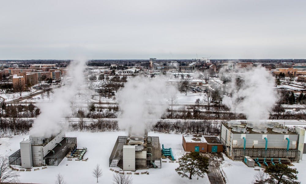 Pictured is the view from atop the T.B. Simon Power Plant on Feb. 14, 2019 at East Lansing. The T.B. Simon Power Plant is the main energy provider for Michigan State Universities main campus.