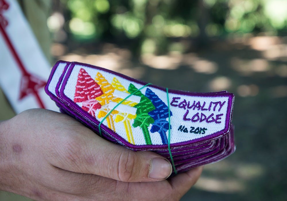 <p>The Equality Lodge patch shows support for the Scouts for Equality movement, a group that pushed for the Boy Scouts of America to allow openly gay men to serve as leaders. The Boy Scouts of America National Executive Committee lifted the ban on July 27, 2015. Catherine Ferland/ The State News</p>