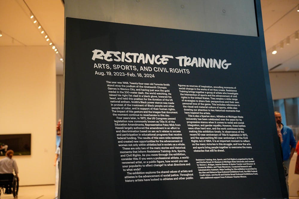“Resistance Training: Arts, Sports, and Civil Rights,” an exhibit on display at the MSU Broad Art Museum. Captured on Sept. 8, 2023. 