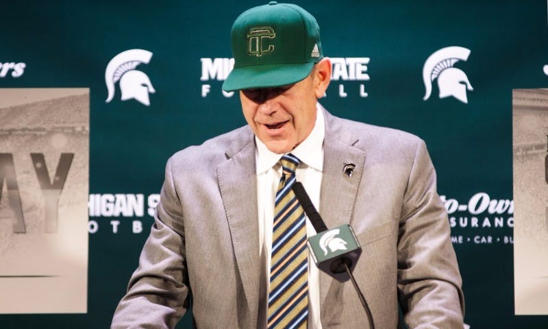 Head Coach Mark Dantonio gives a speech on Feb. 1, 2017 at Spartan Stadium. Dantonio gave a press conference about National Signing Day.